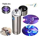 TRIPLE PLASMA LIGHTER - ELECTRIC PLASMA TRIPLE ARC LIGHTER -NEW WIDE ARC DESIGN FOR PIPES, CIGARS & MORE -WINDPROOF ELECTRIC LIGHTER- USB Rechargeable- Gift Box, Cable & WARRANTY CARD Included