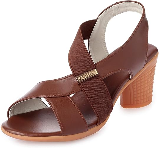 Amazon 美脚 歩きやすい サンダル ダークブラウン チャンキーヒール クロスストラップサンダル ゴム スリッポン 履きやすい ミドルヒール 23 5cm サンダル レディース 敬老の日 ファッションシューズ 太ヒール オープントゥ 厚底 ソフト ファッションサンダル