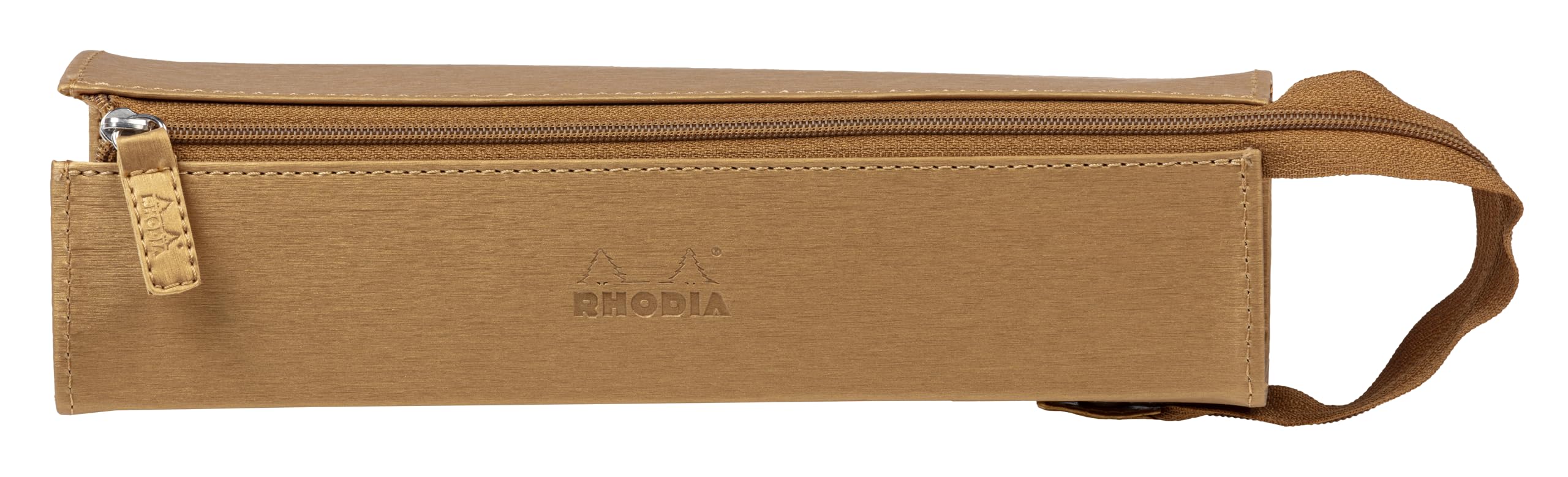 RHODIA 319038C - Pencil case Rhodiarama Gold - 23x5x5 cm - Flat opening for use as a pencil case - Faux leather - Storage for pens, pencils, markers, small supplies