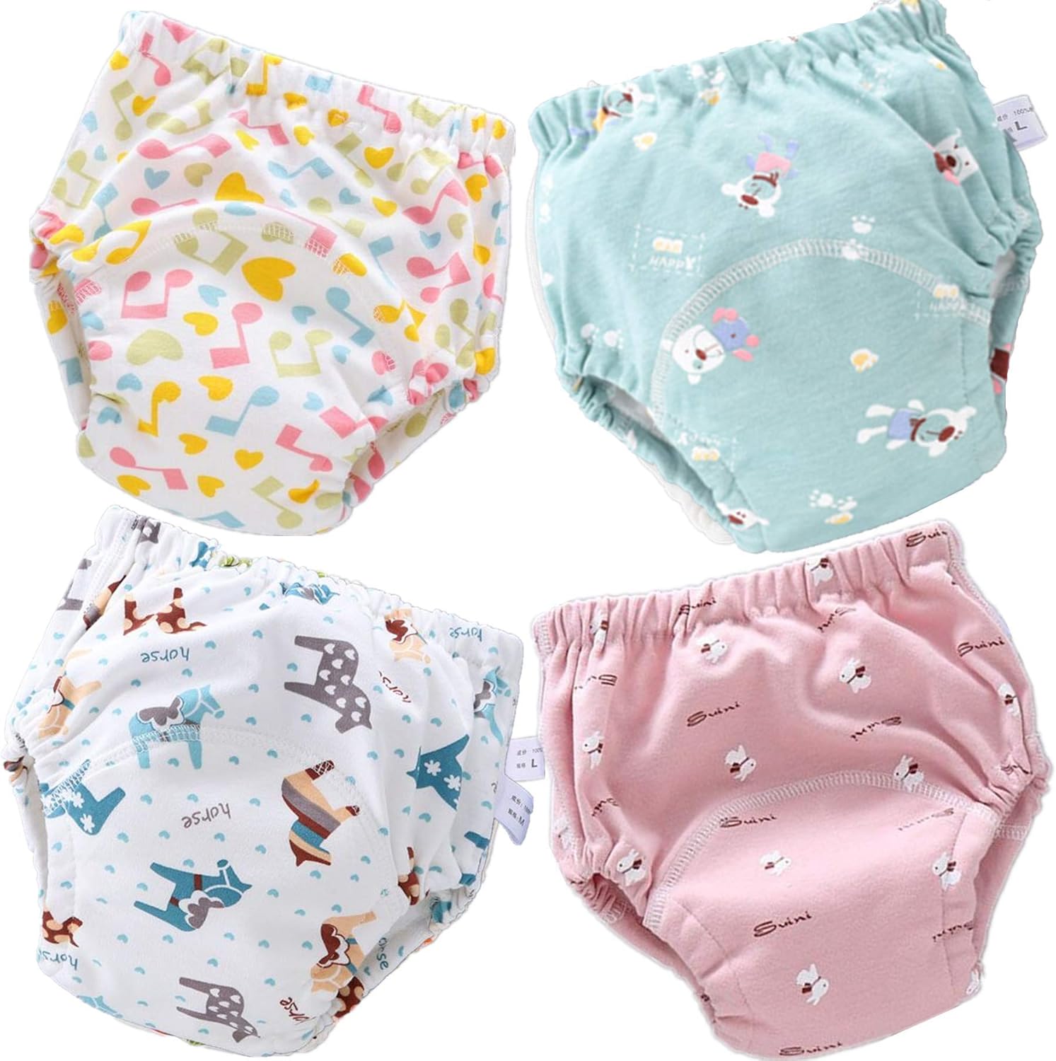 4 Pack Baby Toddler Potty Training Pants Layered Cotton Training Underwear for Toddlers Girls