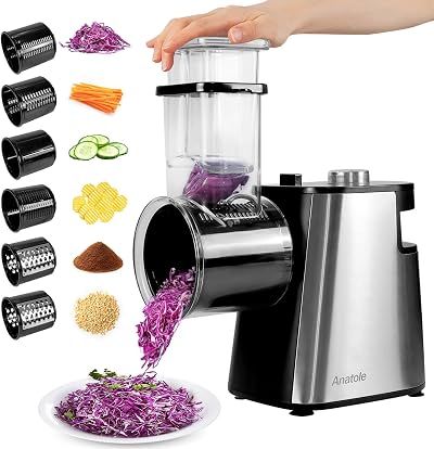 Anatole Electric Cheese Grater 250W 6 Blades Stainless Steel Vegetable Slicer
