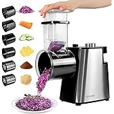 Anatole Electric Cheese Grater Stainless Steel Vegetable Shredder 6 Blades 250W Large Inlet Outlet BPA-Free 110V