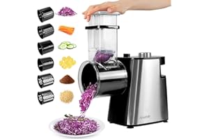 Anatole Electric Cheese Grater Stainless Steel Vegetable Shredder 6 Blades 250W Large Inlet Outlet BPA-Free 110V