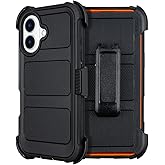 Saiboro for Defender Phone Case iPhone 17 Case with Belt Clip, for Shockproof iPhone 17 Case Rugged, 2 Layers of Sturdy for iPhone17 Cases Heavy Duty, Military-Grade Cover for 17Case Black & Orange