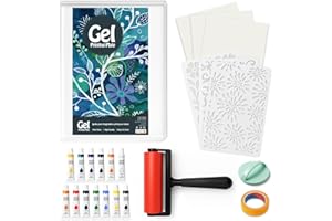 INNOVAYOU 5 * 7inch Gel Plate Kit, Set with Gel Printing, Rubber Roller, Watercolor Paints, Stencils, Printing Paper, Rollers and Baren, Suitable for Card Making, Arts and Crafts, Scrapbooking, Diary