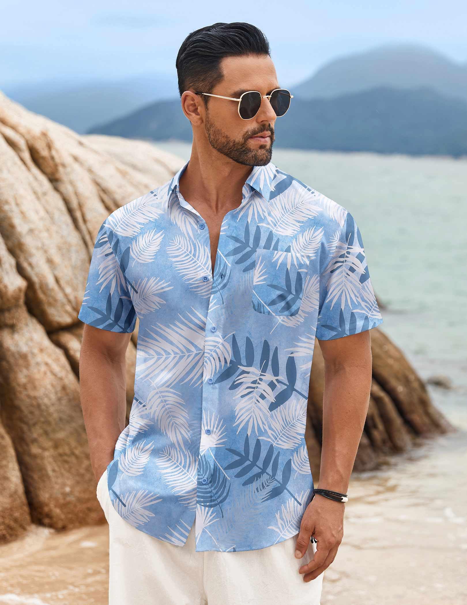 COOFANDY Mens Floral Hawaiian Shirt Short Sleeve