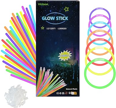 Vicloon 100 Glow Sticks with Connectors Neon Party Lights for Bracelets