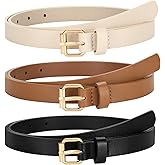 TRIWORKS 3 Pack Women Skinny Leather Belt for Jeans Pants Dress Ladies Thin Waist Belt with Gold Buckle