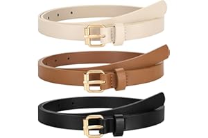 TRIWORKS 3 Pack Women Skinny Leather Belt for Jeans Pants Dress Ladies Thin Waist Belt with Gold Buckle