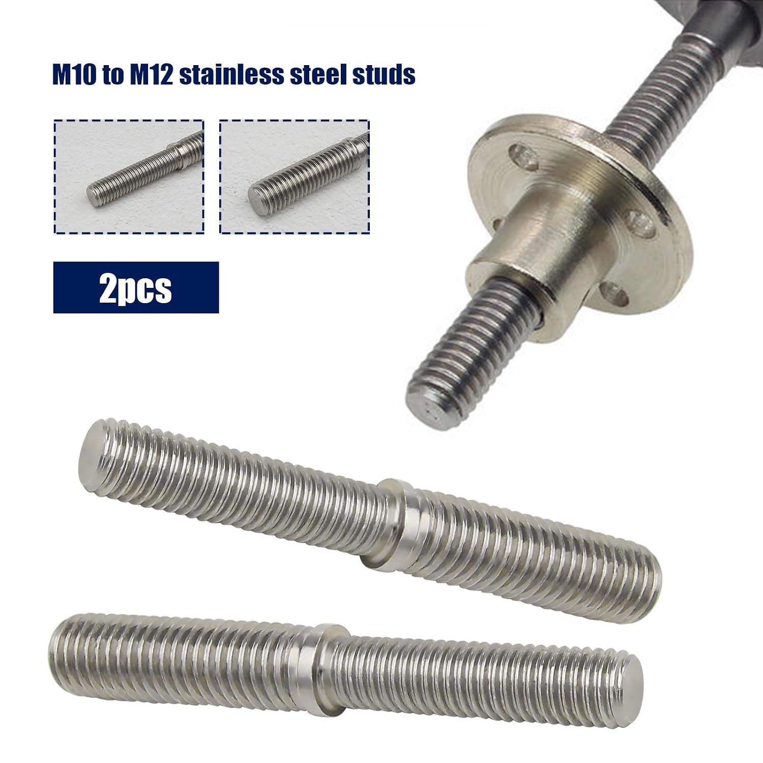 OTOTEC 2Pcs Double End Threaded Stud Screw Bolts M10 to M12 80mm 304 Stainless Steel Reduction Thread Adapter for Structural Columns Fasteners - Image 3