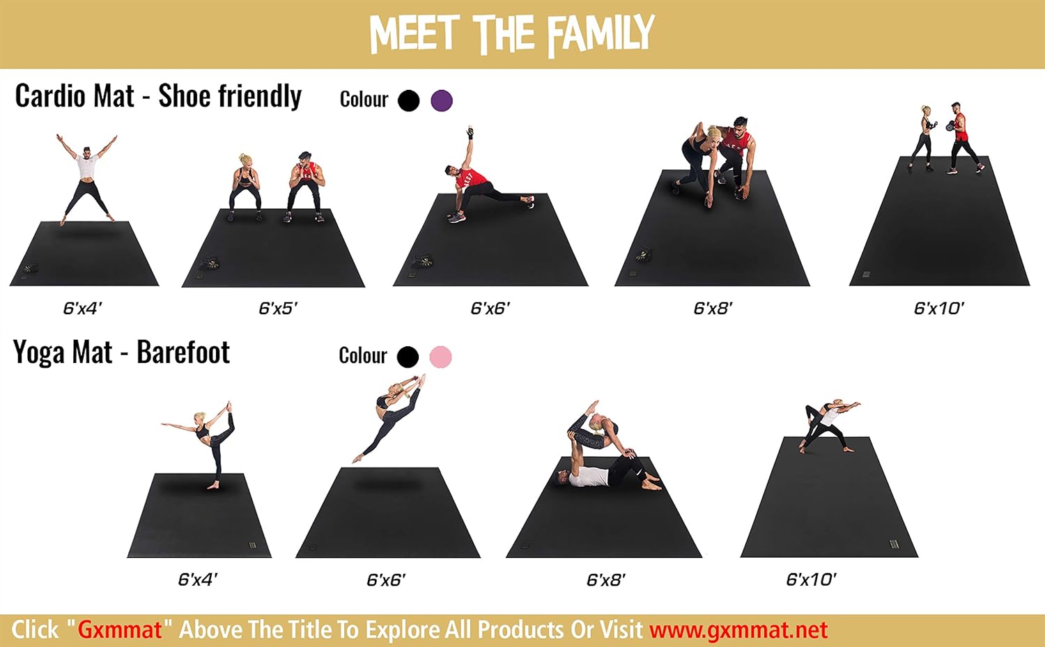 Gxmmat Large Exercise Mat 6'x4'x7mm, Thick Workout Mats for Home Gym Flooring, Extra Wide Non-Slip Durable Cardio Mat, High Density, Shoe Friendly, Perfect for Plyo, MMA, Jump Rope, Stretch, Fitness : Sports & Outdoors