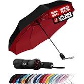 Windproof Travel Umbrella - Compact &amp; Withstands Winds up to 100MPH, Strongest Premium Auto Folding Umbrella for Rain and Sun - Durable, Light &amp; Portable for Women &amp; Men, Fits Backpack &amp; Cars