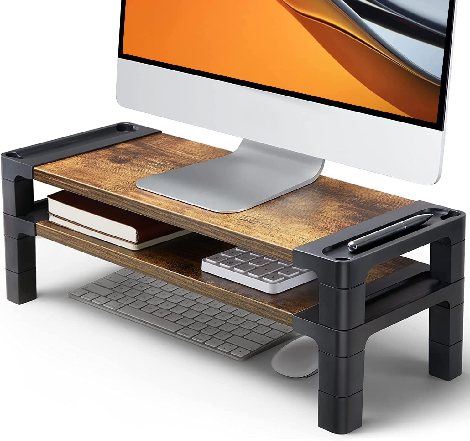 Photo 1 of HUANUO Monitor Stand Computer Riser, Monitor Stand for Desk with Adjustable Height and 2 Platforms, Ergonomic Computer Riser, Monitor Riser for Laptops and Monitors, HNMS04V