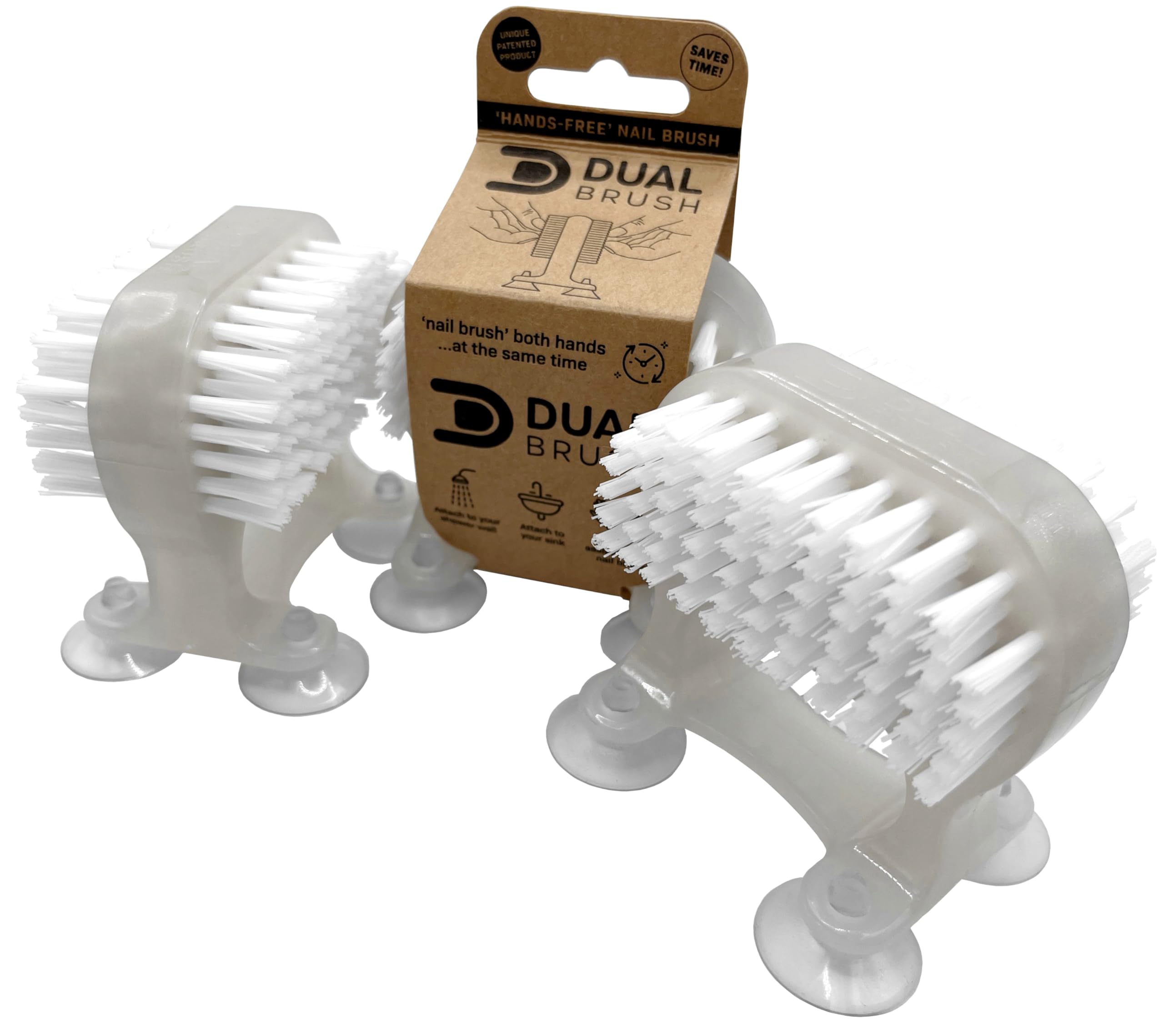 Double Sided Nail Brush with Built-In Suction Cup, Manicure Set Essential, Versatile Nail Brushes for Cleaning Nails and Hands, Hand-Free or Handheld Use for Comprehensive Hygiene - Pack of 2