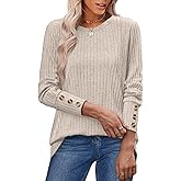 OFEEFAN Womens Sweaters Long Sleeve Tops Button Cuffs Plus Size Fashion Clothing Tunics or Tops Wear with Leggings