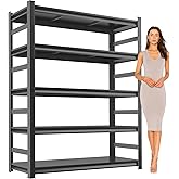 Metal Garage Shelving Unit, Heavy Duty 5-Tier Adjustable Storage shelves, Steel Shelving, 3000 lbs Capacity, Industrial Shelves for Heavy Tools and Equipment, Ideal for Garage, Basement, Black, 72"