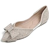 QXCGDYXT Flats Shoes Women Rhinestone Wedding Flats Comfort Pointed Toe Ballet Flat Shoe Low Heel Dress Shoes Sparkly Flats for Women