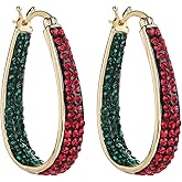 Crystal Hoop Earrings for Women Sparkly American Flag Earrings Silver Plated Red White and Blue Earrings Patriotic Jewelry Gift