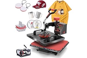 OIIEE Heat Press Machine 5 in 1 Combo Heat Press 12 x 15 Inch Heat Transfer Machine 360-Degree Swing Away Digital Shirt Printing Multifunction Heat Transfer Sublimation for T Shirts Mugs Hat Plate Cap