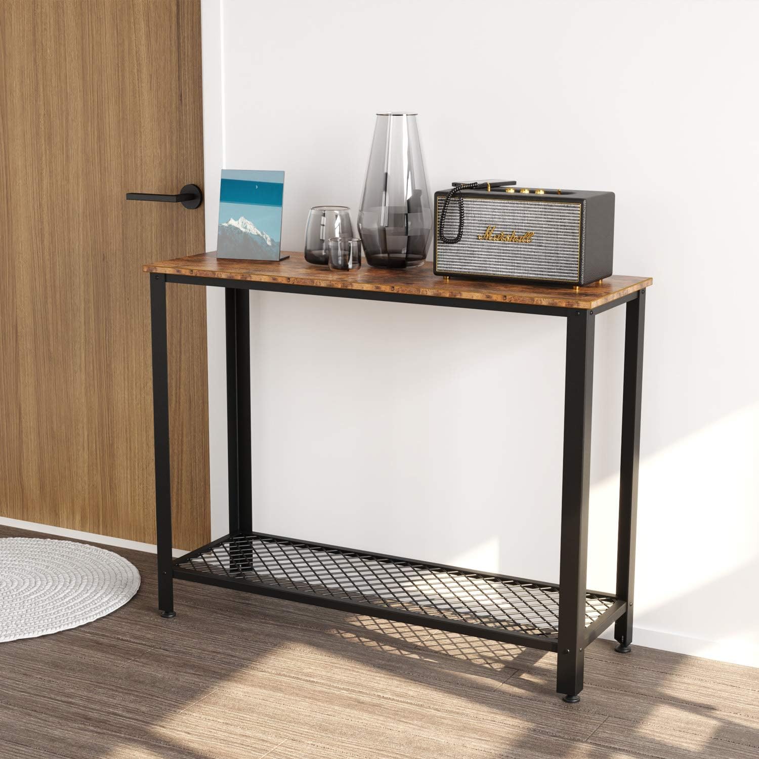IRONCK Vintage Console Table for Entryway, Entry Table with Shelf, Sofa Side Table for Entryway Living Room, Easy Assembly Industrial Style Wood and Metal Frame: Kitchen & Dining