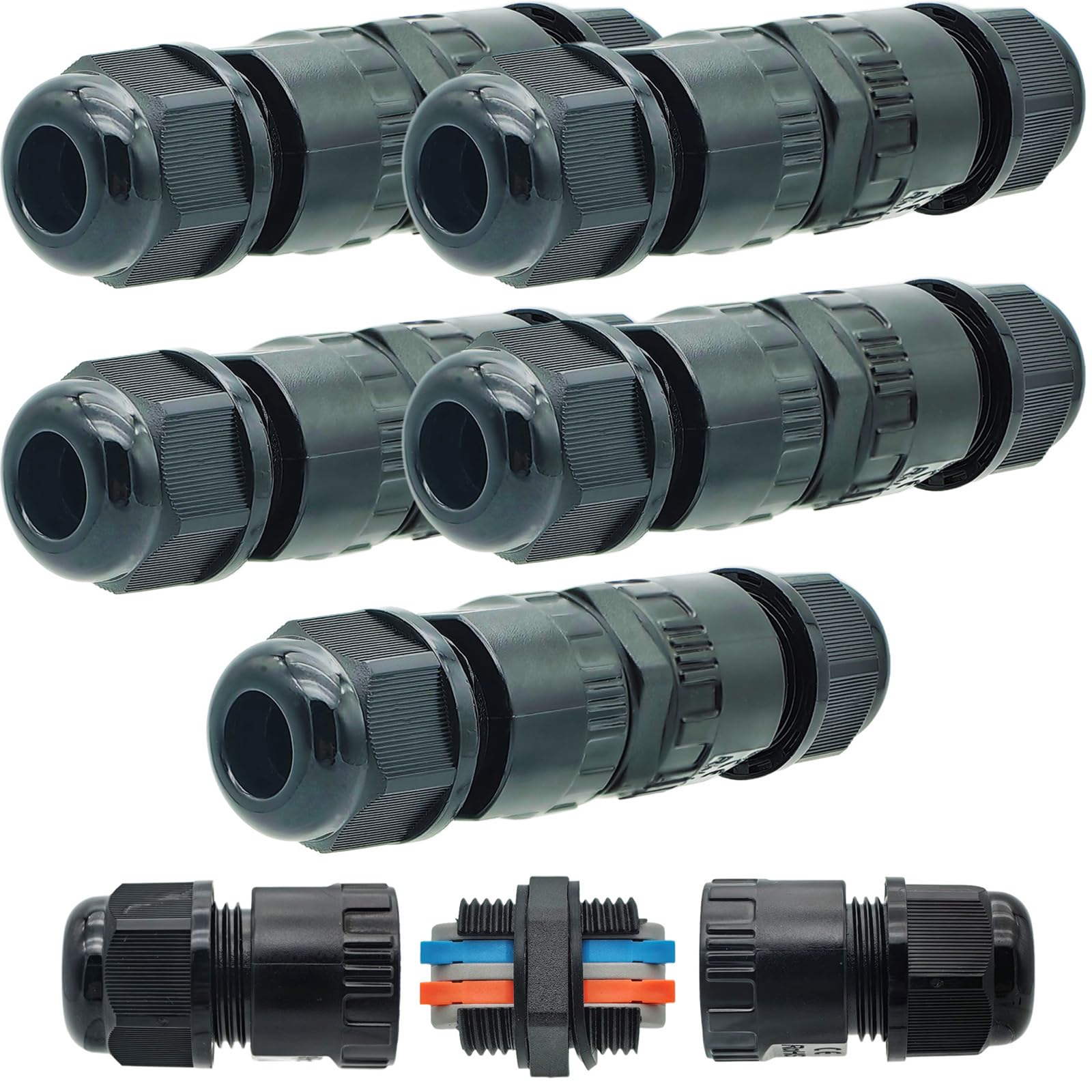 Indoor Cable Connector, CTRICALVER 2 Pole Waterproof Cable Connector, 5 Pack IP66 Waterproof Junction Box, Wire Connector External Sleeve Coupler, Inline Cable Connector for Cable Diameter Ø 5mm-10mm