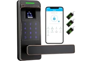 Harfo Fingerprint Door Lock, Heavy Duty Full APP Control Touchscreen Keypad Keyless Lock with Reversible Handle, Perfect for Home/Office/Bedroom Doors (Aged Bronze)
