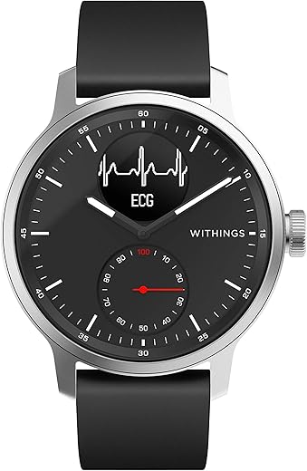 Withings Scanwatch 42 mm Nero, Hybrid Smart Watch with ECG, Heart Rate Sensor And Oximeter, SpO2, Sleep Tracking Unisex-Adult