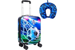 Dynamic Soccer Kids Luggage with Wheels 2PC Set: Airline-Approved Carry On Boys Suitcase with 360° Spinner Rolling, Includes 