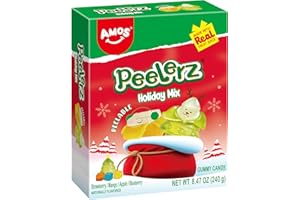 AMOS Peelerz Christmas Mix Peelable Gummy Candy 8.47oz (240g), Holiday Fruit Gummies Made with Real Fruit Juice, Fun Stocking Stuffer Christmas Candy Gift for Kids & Family