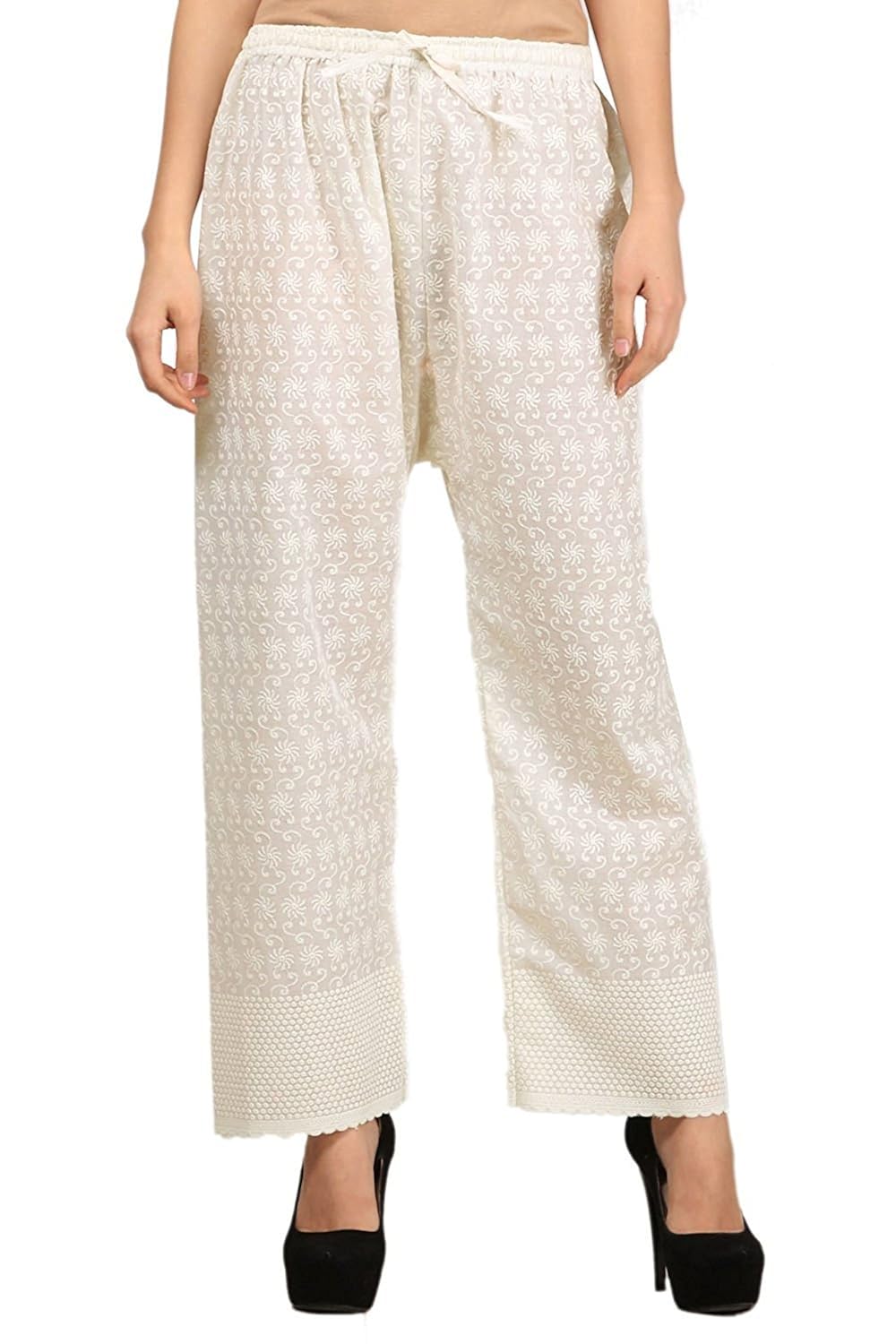 kiba retail women lucknow chikan art work embroidered new stylish party wear designer plain casual wear palazzo (color-off white)