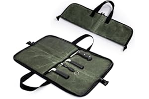 Heavy Duty Knife Bag, Waxed Canvas Chef Knife Bag, Knife Case with Handle, Knife Case with 4 Slots for Knives and Kitchen Too