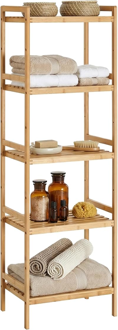 SONGMICS 5-Tier Bamboo Storage Rack 31.5 x 45 x 142 cm Natural BCB075N01