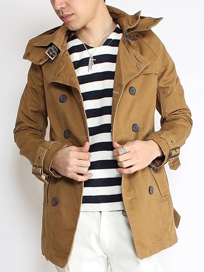 Amazon キャメル Ll コート メンズ トレンチ 春 デニム ハーフ トレンチコート Intheattic アウター カジュアル フォーマル ツイル生地 裏地 ストライプ柄 春物 春コート カラー キャメル 定番 人気 コート ジャケット 通販