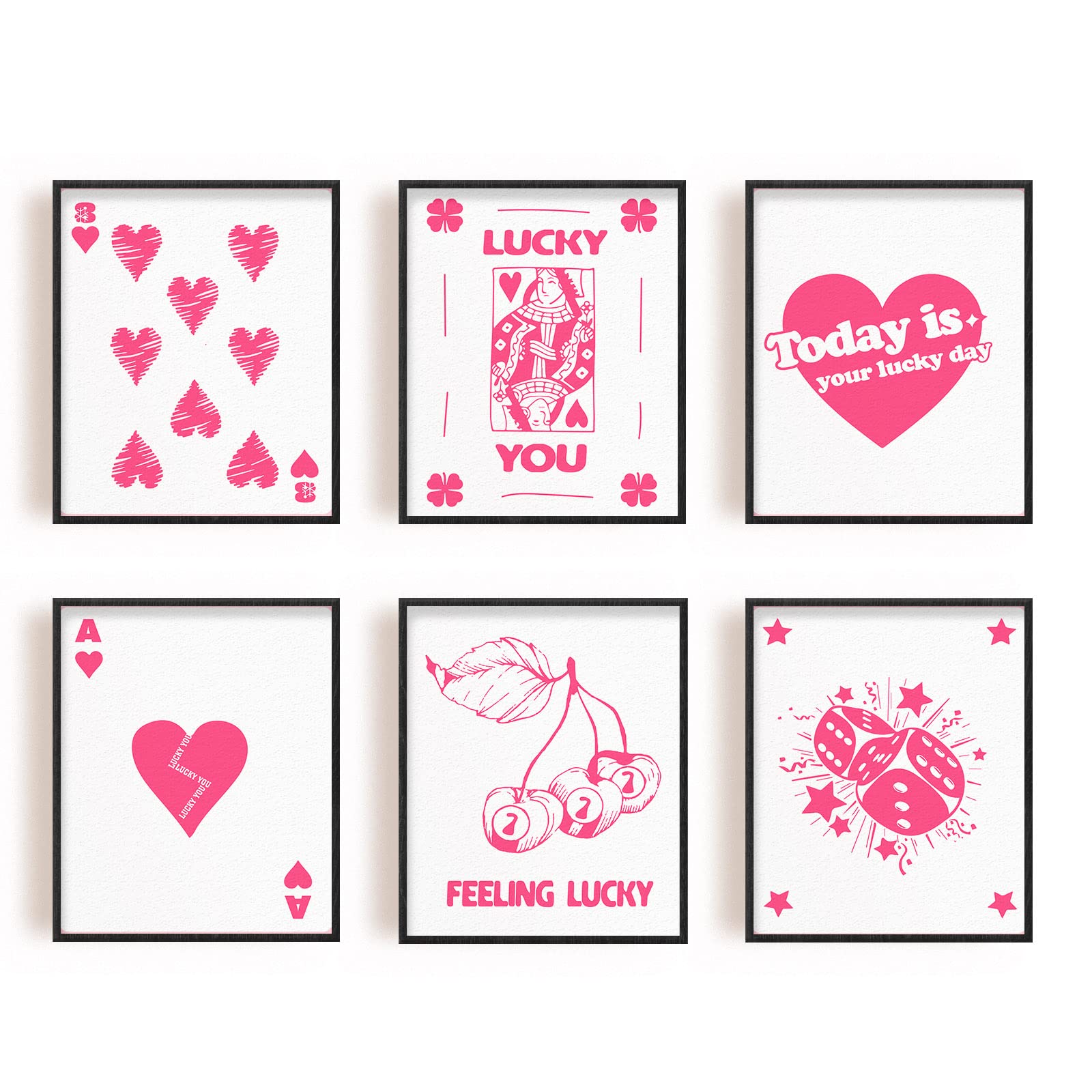 SUPERDANT Vintage Poker Canvas Prints Poster Pink Love Wall Posters Today is Your Luckyday Wall Art Painting 4 Leaf Clover Aesthetic Walls Picutres for Living Room Bedroom Home Decoration