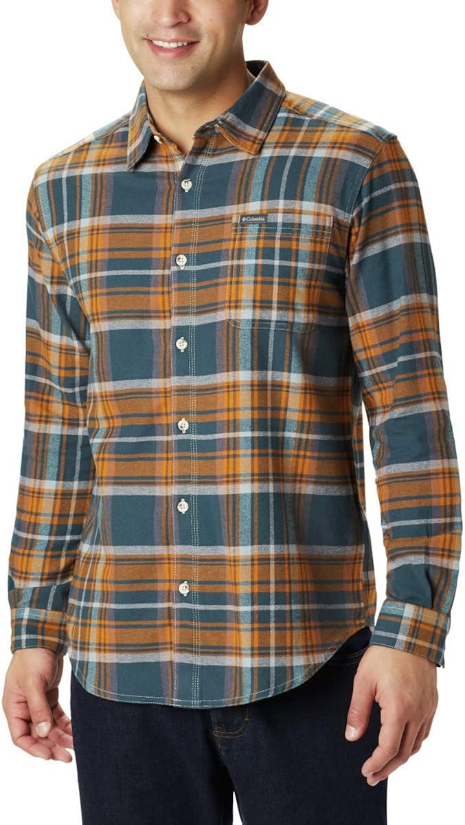 Columbia Men’s Boulder Ridge Long Sleeve Flannel Shirt, Comfortable Stretch Cotton at  Men’s Clothing store