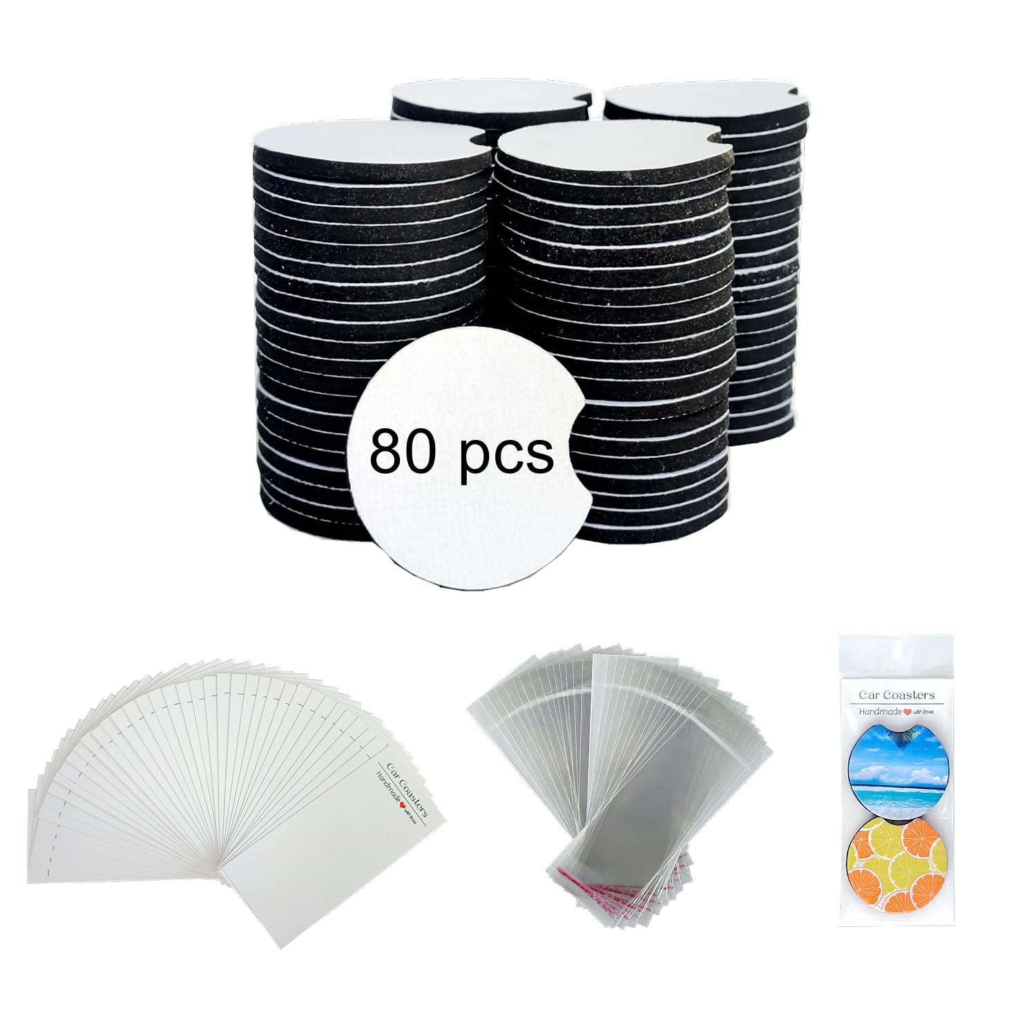 Photo 1 of 160PCS Sublimation Coasters Blanks, Round Car Coasters Sublimation Blanks Set, Car Coaster Packaging with Display Cards Bags, 2.75 Inch Blank Cup Mat for Sublimation Transfer Heat Press DIY Crafts
