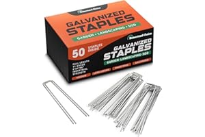 HOMESTEAD CHOICE 6 Inch Galvanized Landscape Staples - 50 Metal Garden Stakes for Gardening - 11 Gauge Anti-Rust Heavy-Duty Ground Sod Pins Yard Stakes for Weed Barrier Fabric Irrigation Tubing Hose