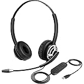 MKJ USB Office Headset with Microphone Noise Canceling - Computer Headphones for Call Center & Business, Work with PC, Laptop, Zoom Meetings, Ms Teams, Webex, Webinar, UC Platforms, Virtual Learning