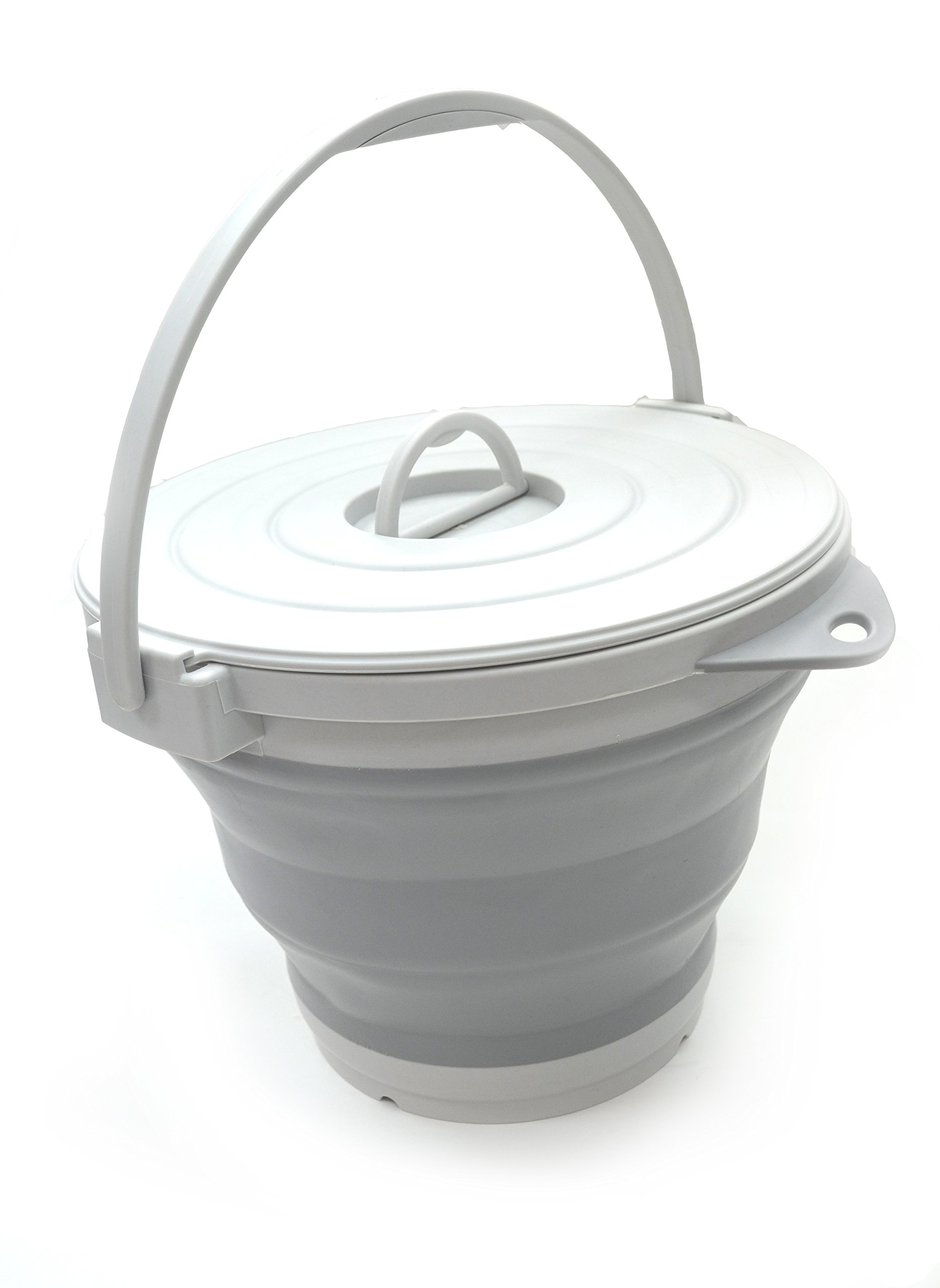 SAMMART 10L Collapsible Fishing Bucket with Locking Lid - Foldable Round Tub - Portable Plastic Water Pail - Space Saving Outdoor Waterpot (Grey)