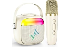 LENRUE Karaoke Machine for Kids, Birthday Gifts for Girls Boys Teens with Wireless Microphone, Colored Lights, Trendy Stuff Gifts for 3, 4, 5, 6, 7, 8, 9, 10 +Year Old (White)