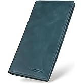 VISOUL Leather Checkbook Cover Wallet for Men with RFID Blocking, Mens Long Bifold Cash Tall Wallet with 11 Credit Card Slots 1 ID Window (Dark Blue)