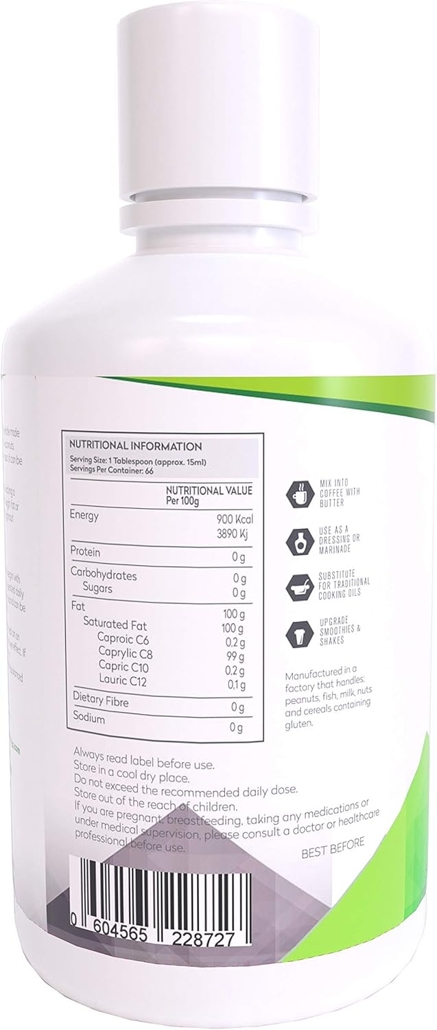 Pure Health C8 MCT Oil, Premium 100% Coconut Zero Palm Oil, Perfect for Keto Diets Fasting & Bulletproof Coffee, Non-GMO, BPA Free(1L) - Image 4