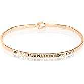 SM Inspirational Positive Message Engraved Thin Cuff Bangle Bracelets for Women (Kind Heart,Fierce Mind,Brave Spirit - Rose gold)