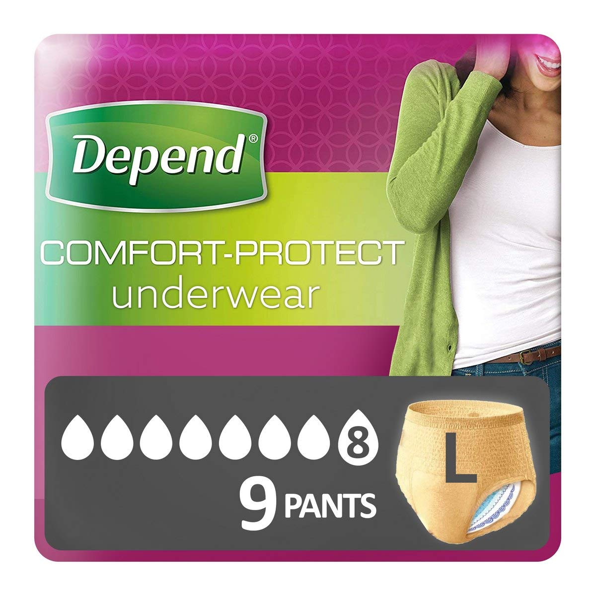 Depend Comfort Protect Incontinence Pants for Women, Large - 9 Pants