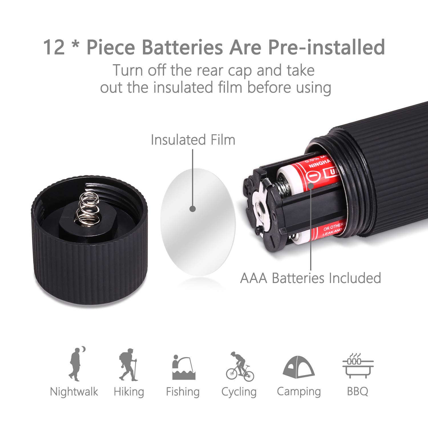 VICOUP 4 Pack Mini Flashlights with 12 AAA Batteries & Colored Band - Portable LED Flashlight Set for Kids, Camping, Hiking, Party