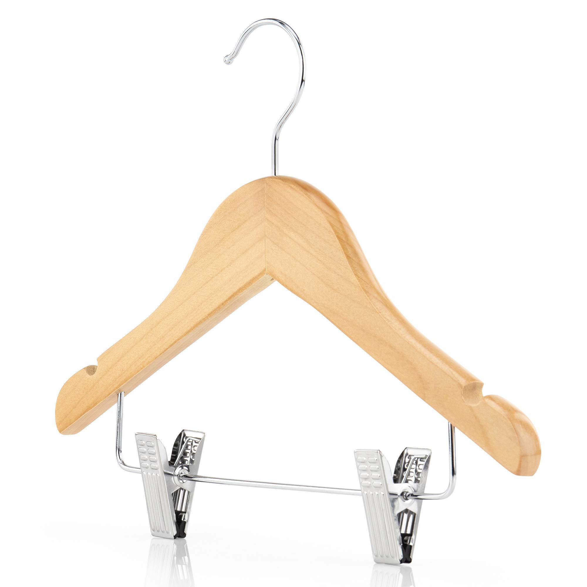 HANGERWORLD 12 Natural Wooden 30cm Childrens Baby Toddler Clothes Coat Hangers with Trouser Skirt Clips