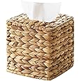 Rattan Tissue Box Cover Square, Wicker Tissue Box Holder Facial Tissues Boxes, Hand Woven Square Tissue Box Cover Tissue Holder for Bathroom Toilet Living Room Kitchen Office Table Desk, Natural