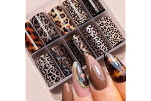 FBABFBUO Leopard Print Nail Art Foils Transfer Stickers 10Pcs Leopard Snake Print Nail Foils Adhesive Decals Nail Supplies Laser Starry Sky Paper Manicure Accessories for Women Fall Nail Art Decorations