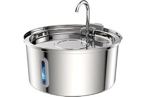 Tomxcute Cat Water Fountain,Stainless Steel Cat Fountain 3.2L/108oz Automatic Pet Fountain with Water Levels Window,Ultra-Quiet Pump and 3 Replacement Filters & for Multiple Pets