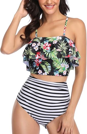 high waisted bikini with flounce top